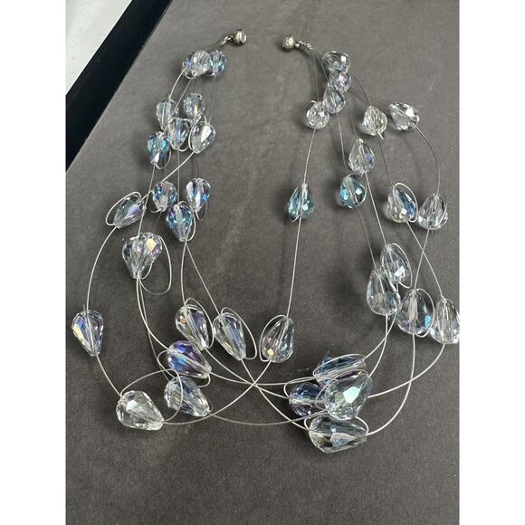 Crystal floating 4 strand handmade. Magnetic clasp necklace choker Clear 18 in - Picture 7 of 8